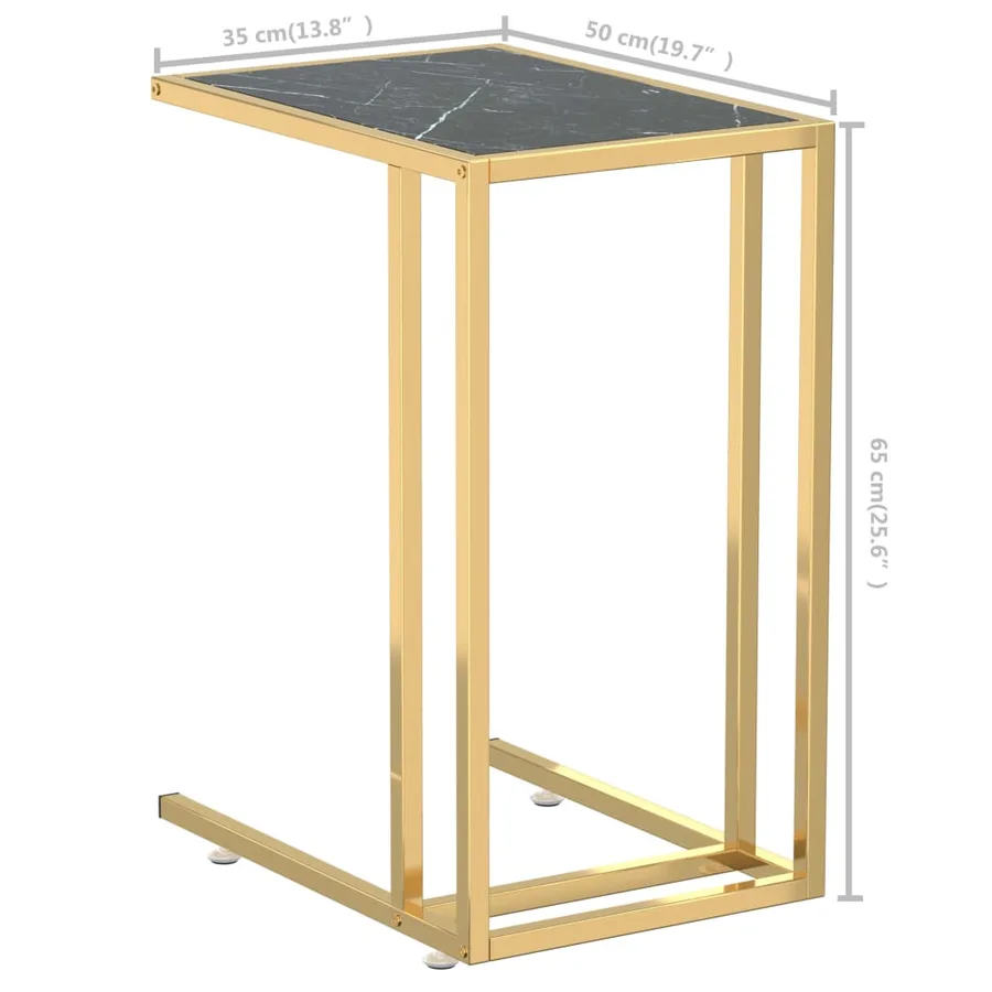 Table d'appoint ordinateur Marbre noir 50x35x65 cm Verre trempé - 7