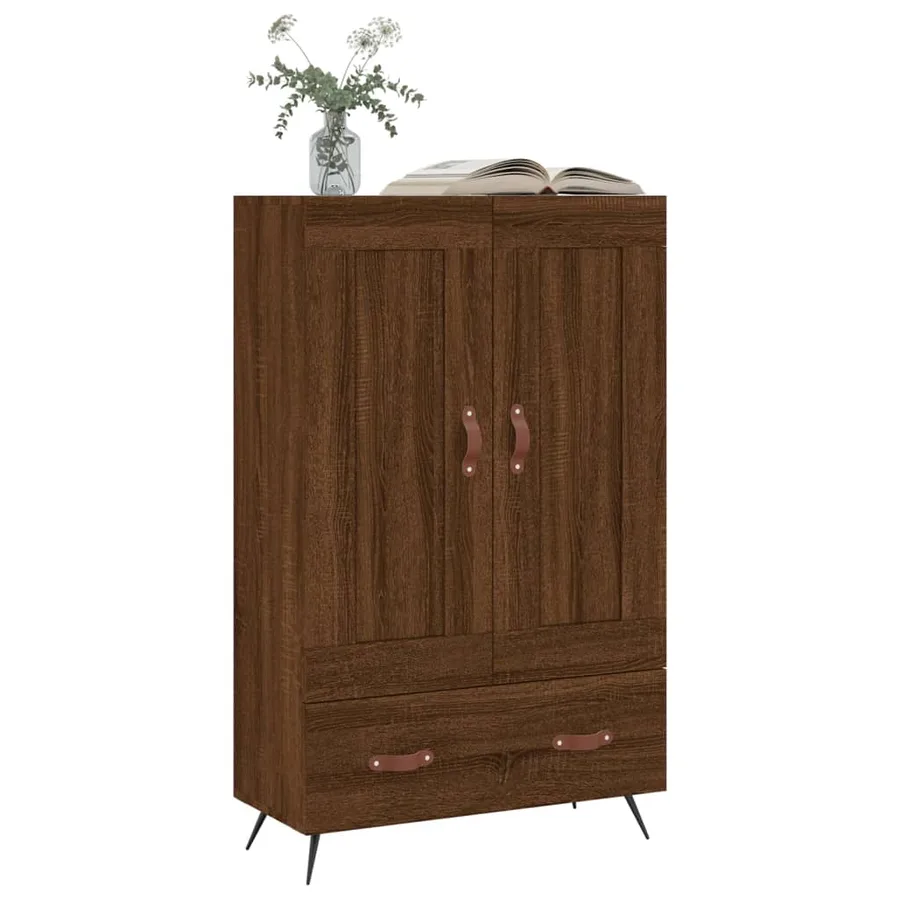 Buffet haut chêne marron 69,5x31x115 cm bois d'ingénierie - 3