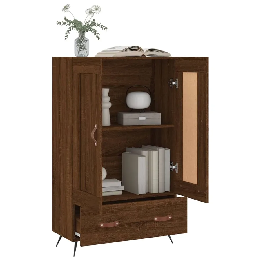 Buffet haut chêne marron 69,5x31x115 cm bois d'ingénierie - 4