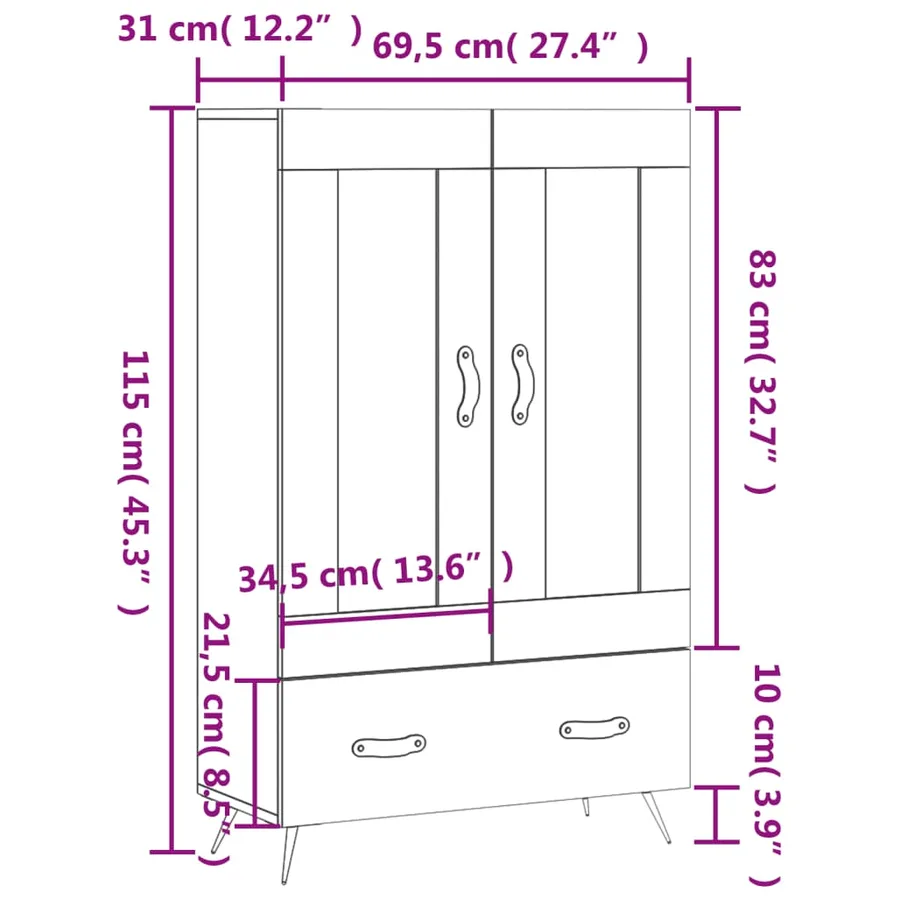 Buffet haut blanc 69,5x31x115 cm bois d'ingénierie - 13