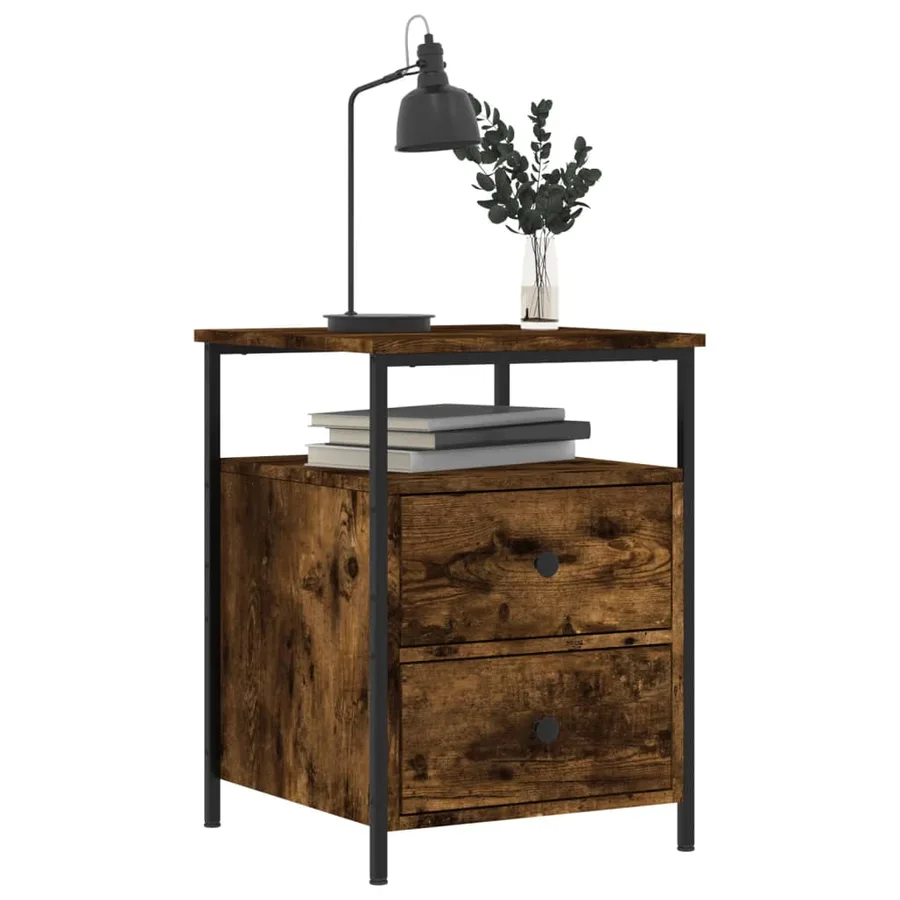 Table de chevet chêne fumé 44x45x60 cm bois d'ingénierie - 7