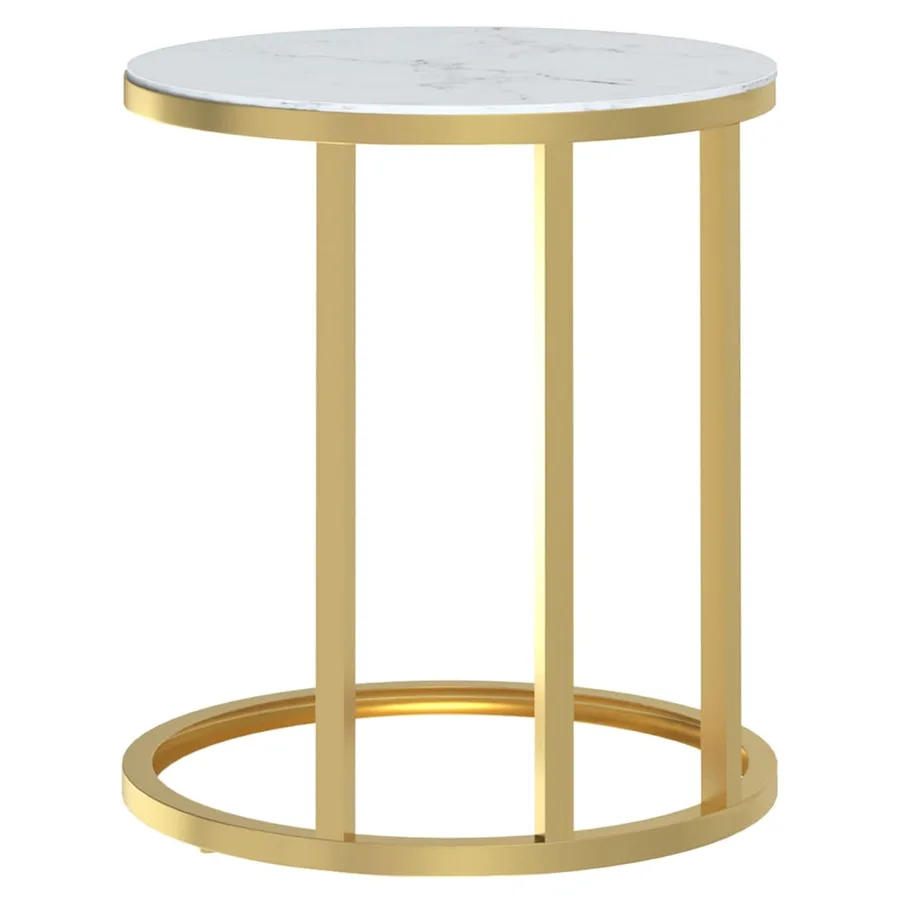 Table d'appoint Doré et marbre blanc 45 cm Verre trempé - 4
