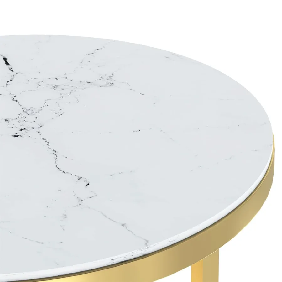 Table d'appoint Doré et marbre blanc 45 cm Verre trempé - 6