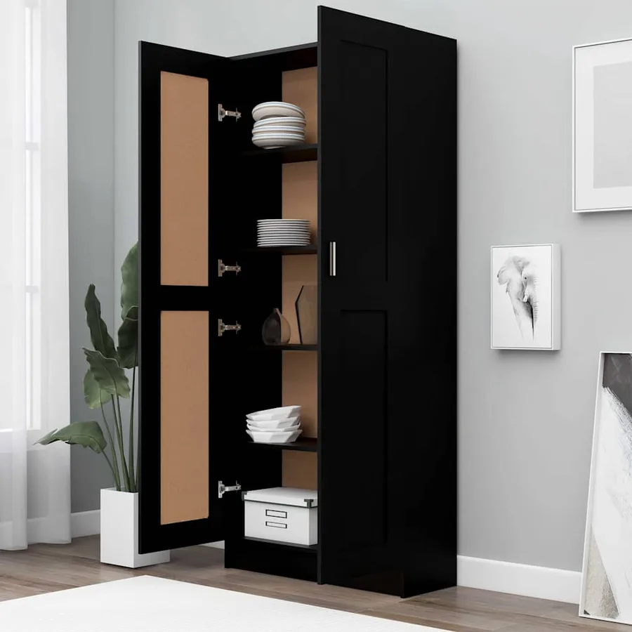 Bibliothèque Noir 82,5x30,5x185,5 cm Bois d'ingénierie - 3