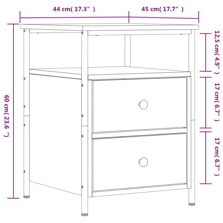 Table de chevet chêne marron 44x45x60 cm bois d'ingénierie - 11