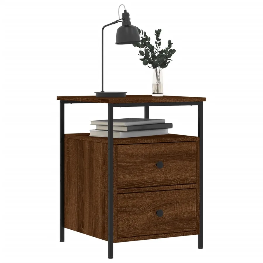 Table de chevet chêne marron 44x45x60 cm bois d'ingénierie - 7