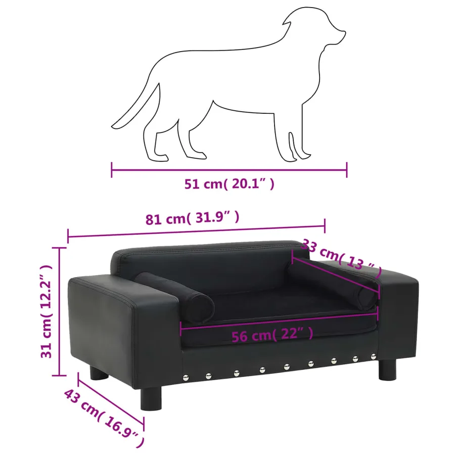 Canapé pour chien Noir 81x43x31 cm Peluche et similicuir - 8