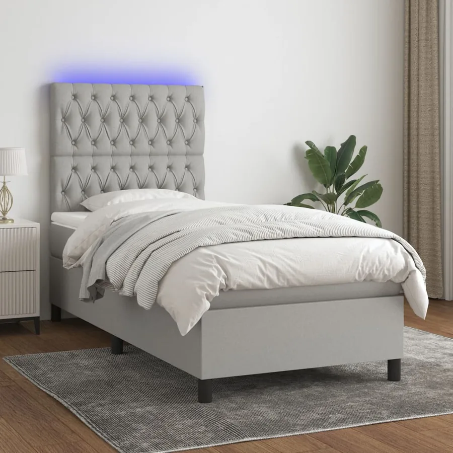 Sommier à lattes de lit avec matelas et LED Gris clair 80x200cm