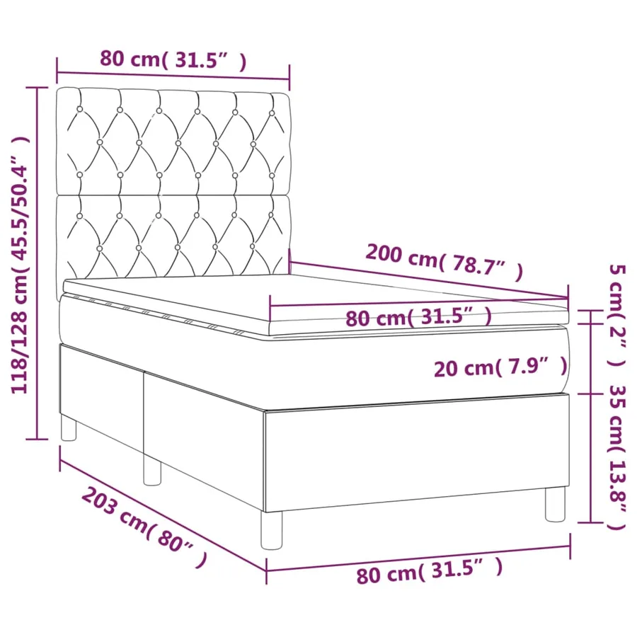 Sommier à lattes de lit avec matelas et LED Gris clair 80x200cm - 8