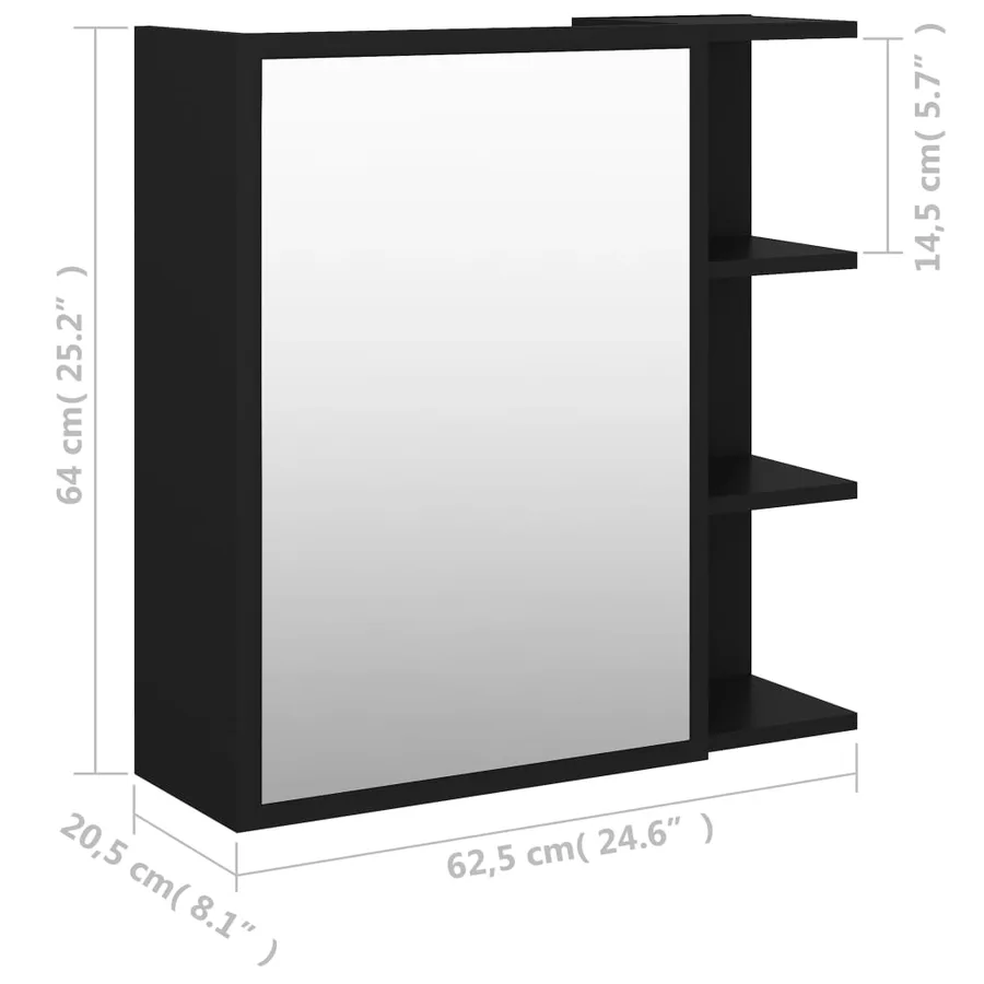 Armoire à miroir de salle de bain Noir Bois d’ingénierie - 10