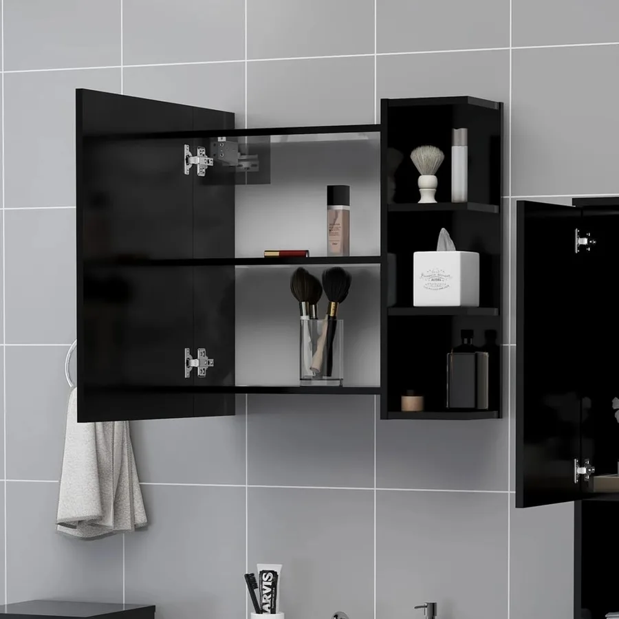 Armoire à miroir de salle de bain Noir Bois d’ingénierie - 3