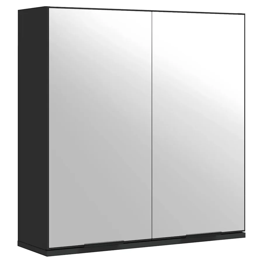 Armoire à miroir de salle de bain noir bois d’ingénierie - 2