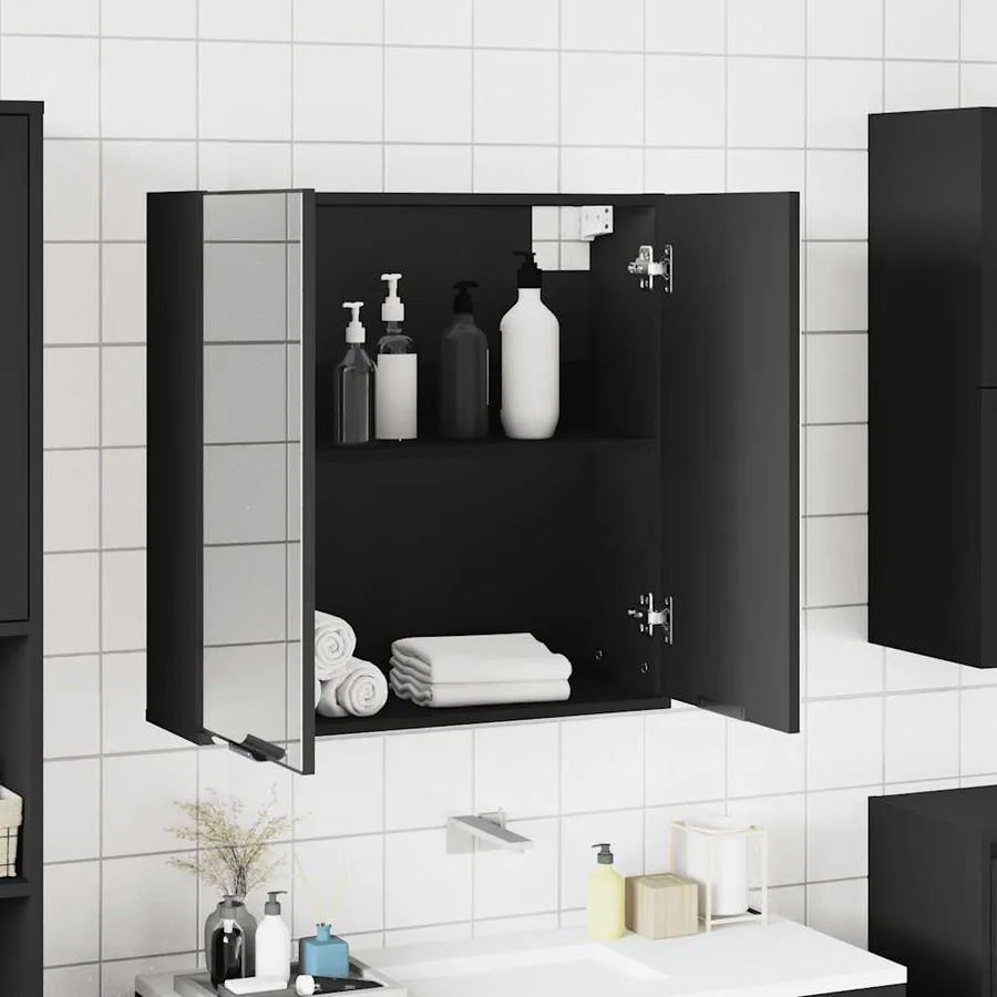 Armoire à miroir de salle de bain noir bois d’ingénierie - 4