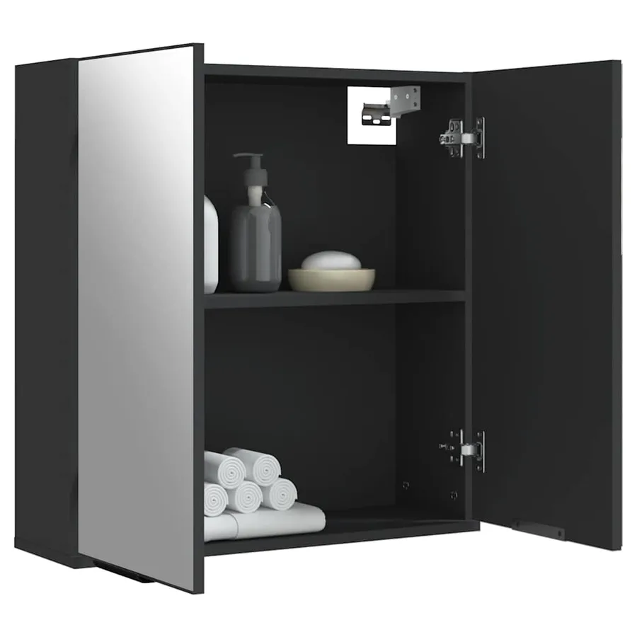 Armoire à miroir de salle de bain noir bois d’ingénierie - 5
