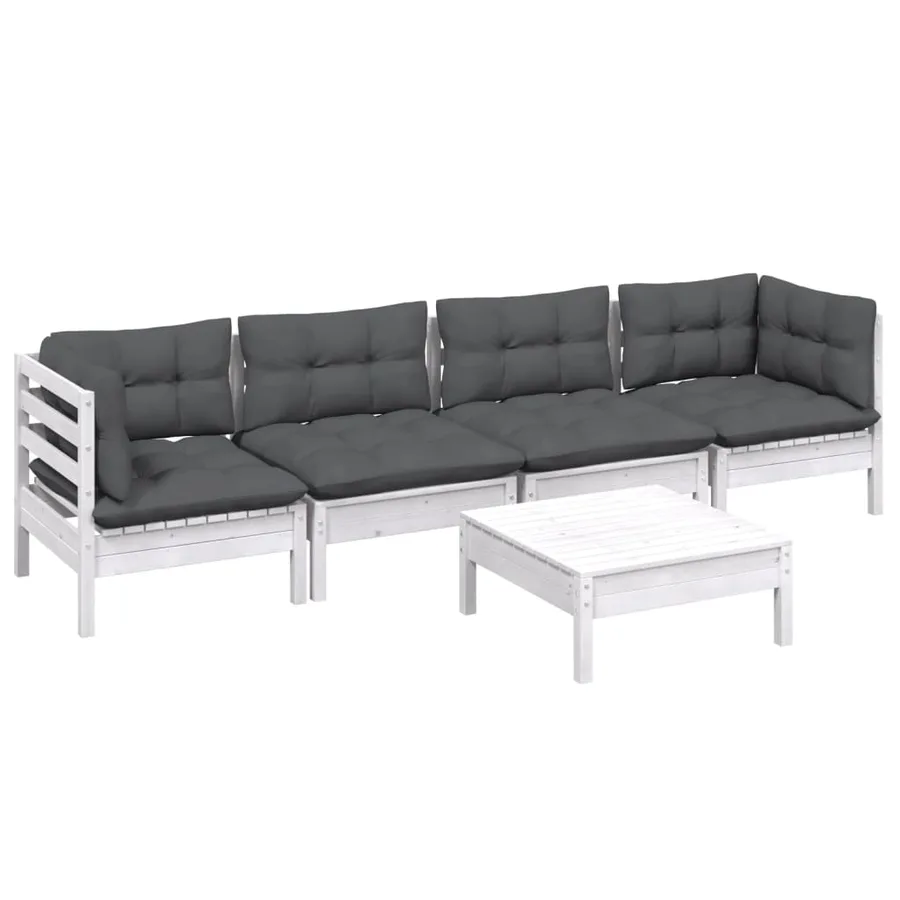 Salon de jardin 5 pcs avec coussins bois de pin massif - 3