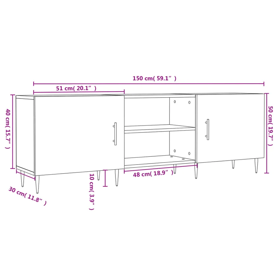 Meuble TV sonoma gris 150x30x50 cm bois d'ingénierie - 12
