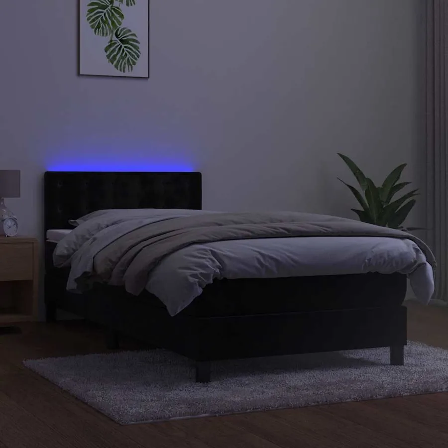 Sommier à lattes de lit avec matelas et LED Noir 90x200 cm - 4