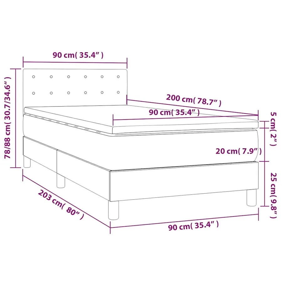 Sommier à lattes de lit avec matelas et LED Noir 90x200 cm - 9