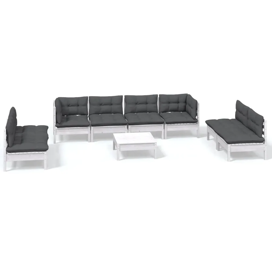 Salon de jardin 9 pcs avec coussins bois de pin massif - 2