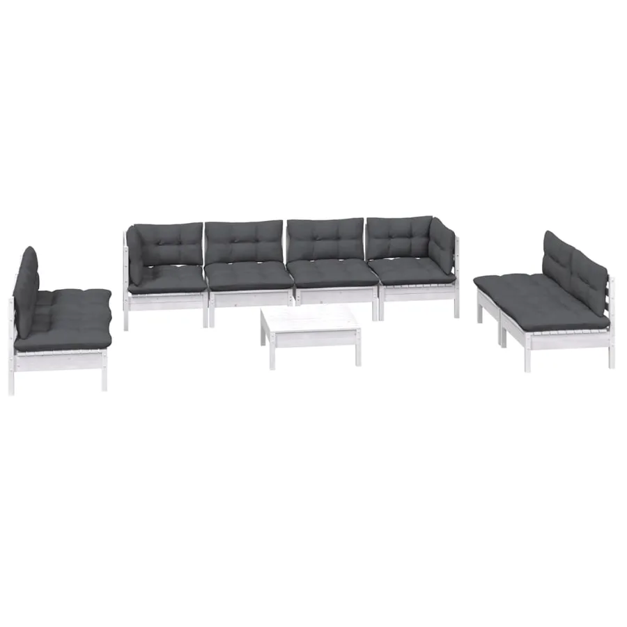 Salon de jardin 9 pcs avec coussins bois de pin massif - 3