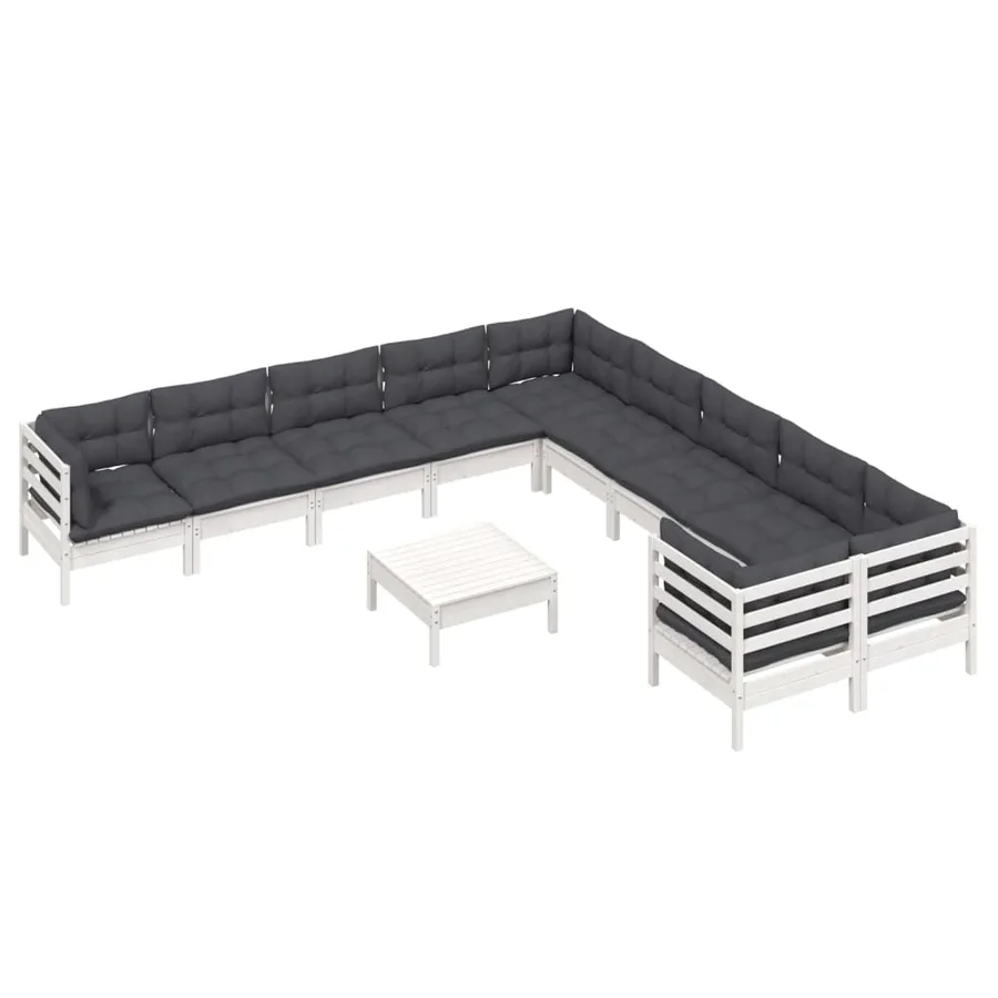 Salon de jardin 11 pcs avec coussins blanc bois de pin - 3