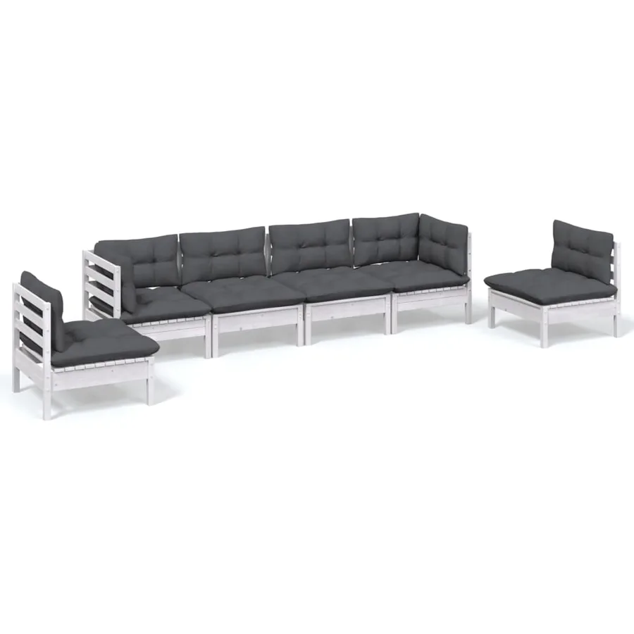 Salon de jardin 6 pcs avec coussins bois de pin massif - 2