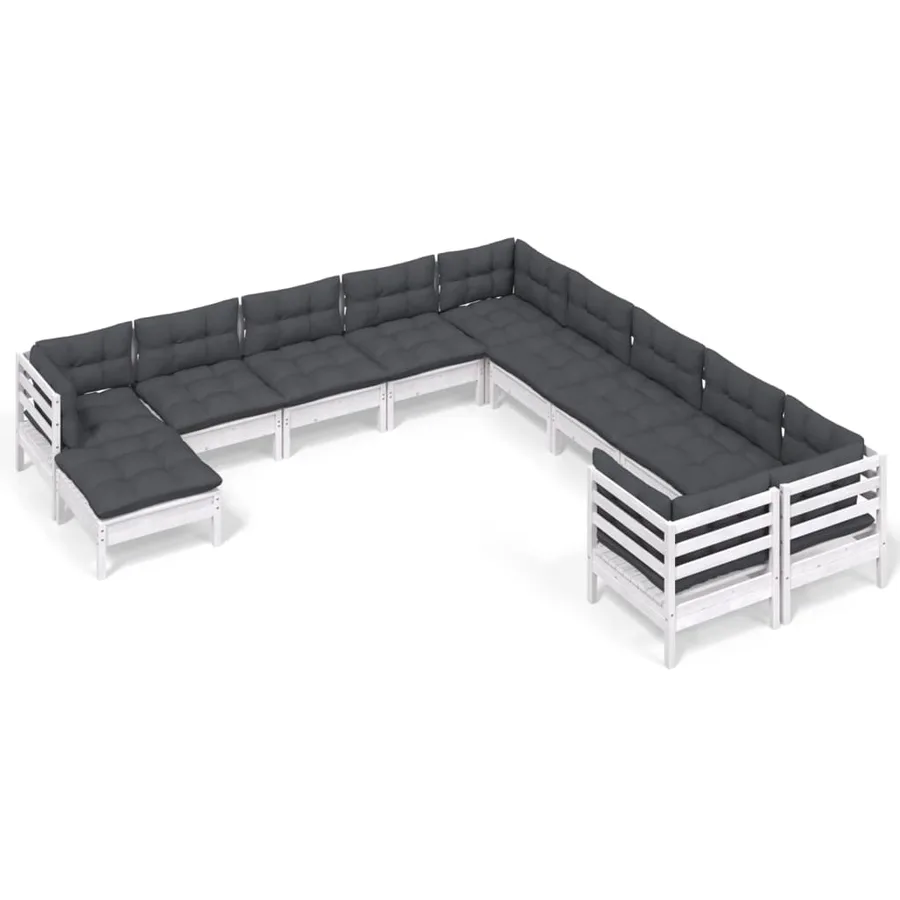 Salon de jardin 11 pcs avec coussins blanc bois de pin - 2