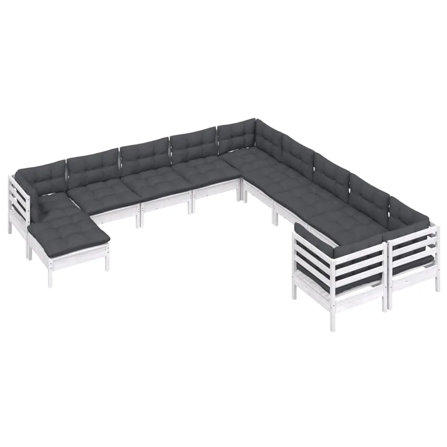 Salon de jardin 11 pcs avec coussins blanc bois de pin - 3