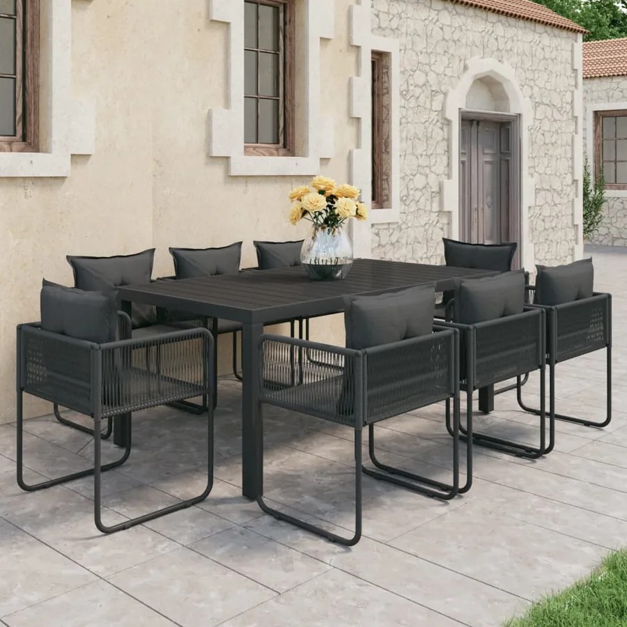 Ensemble à manger de jardin 9 pcs PVC résine tressée noir