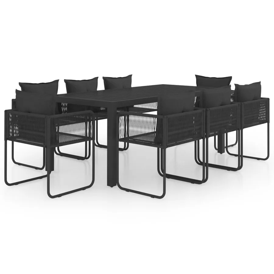 Ensemble à manger de jardin 9 pcs PVC résine tressée noir - 2