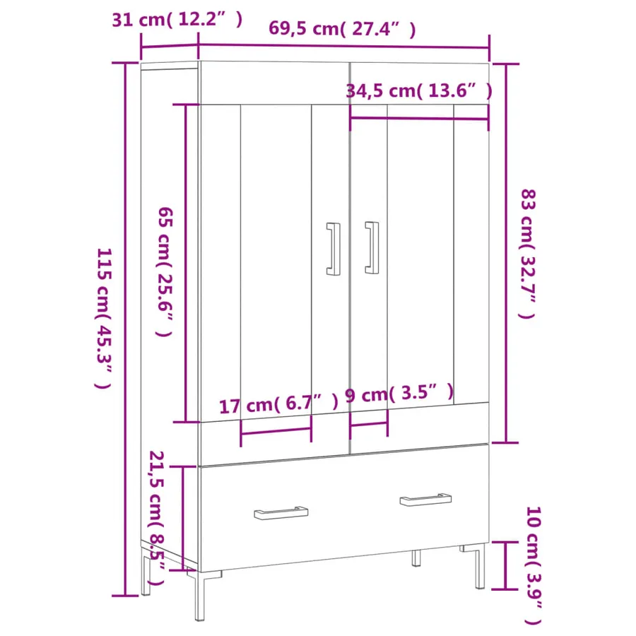 Buffet haut gris béton 69,5x31x115 cm bois d'ingénierie - 13