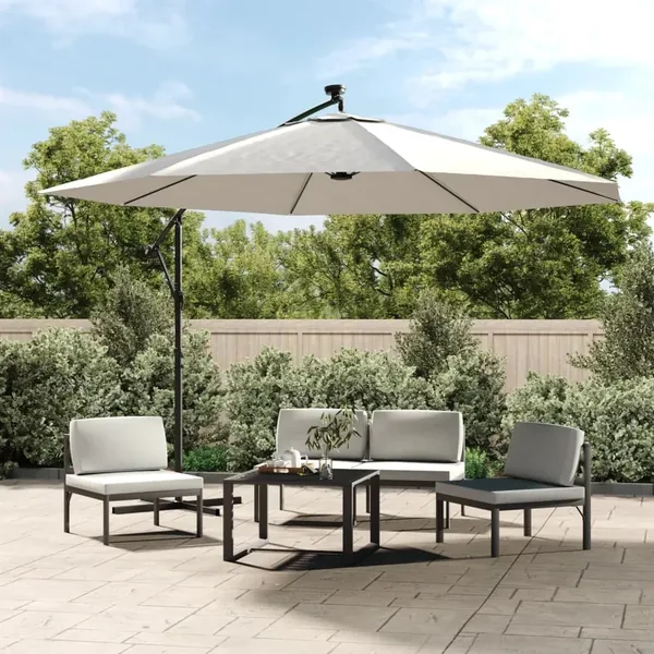 Parasol de jardin en porte-à-feux et lumières LED mât en métal