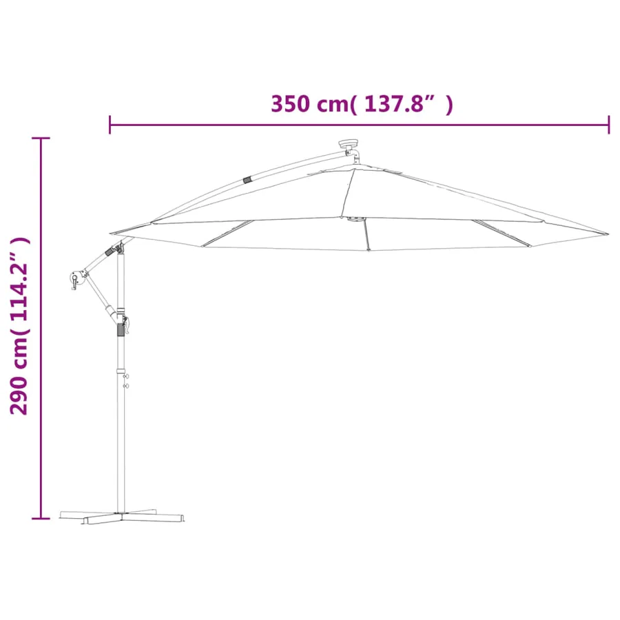 Parasol de jardin en porte-à-feux et lumières LED mât en métal - 12