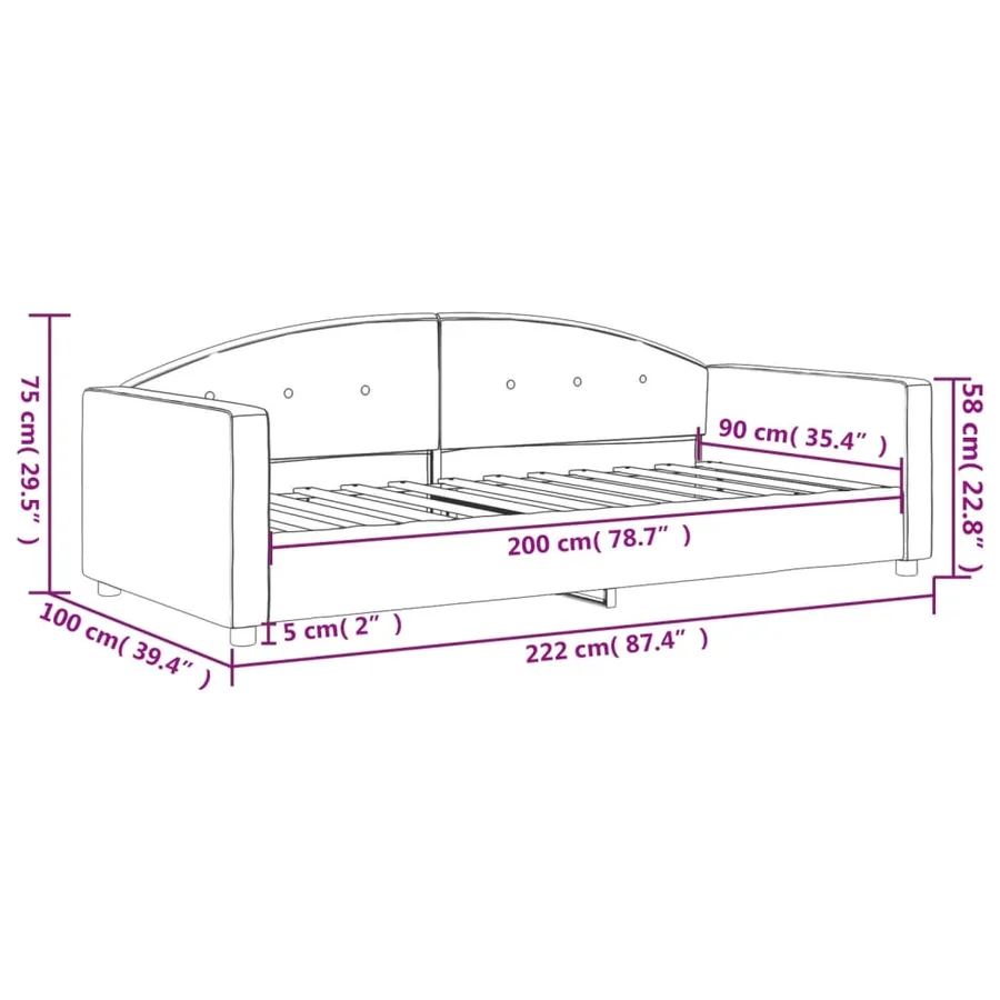 Lit de repos sans matelas noir 90x200 cm velours - 8