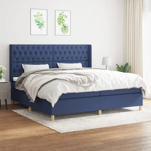Sommier à lattes de lit avec matelas Bleu 200x200 cm Tissu