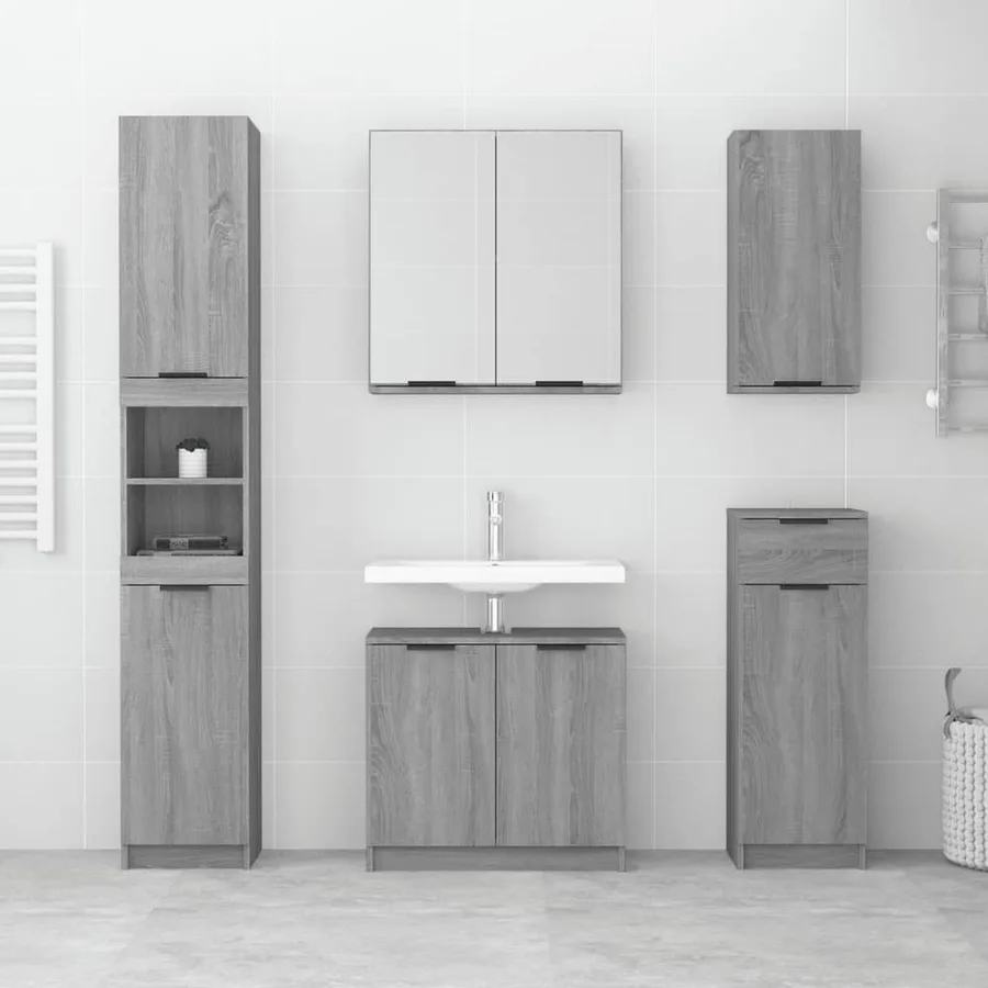 Meubles de salle de bain 5 pcs Sonoma gris Bois d'ingénierie - 3
