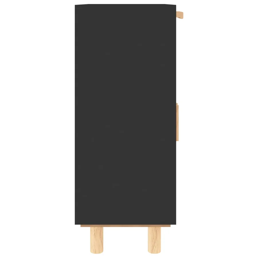 Buffet Noir 60x30x75 cm Bois de pin massif et rotin naturel - 6
