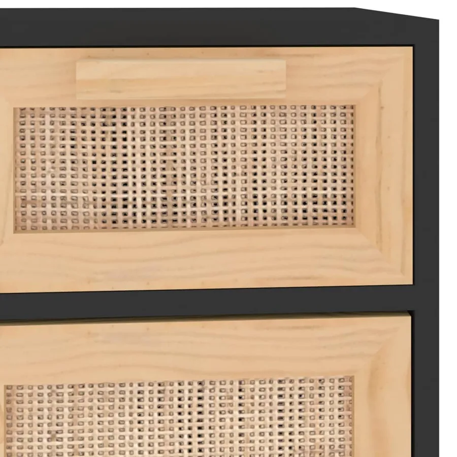 Buffet Noir 60x30x75 cm Bois de pin massif et rotin naturel - 7