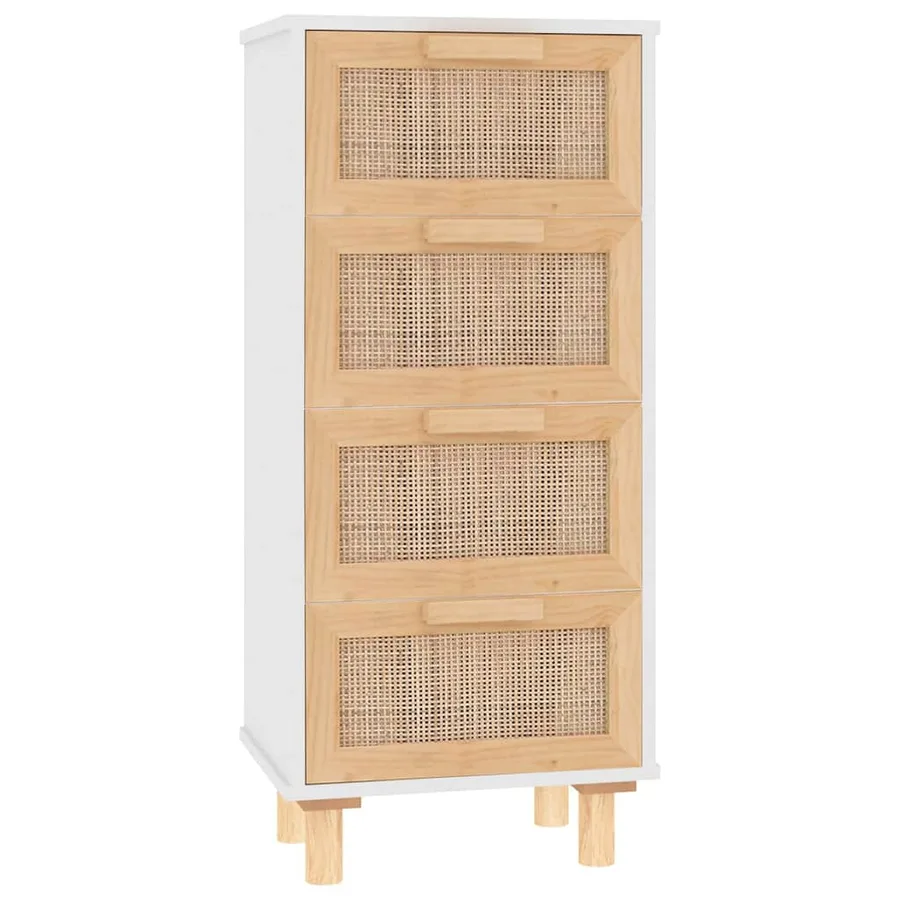 Buffet Blanc 40x30x90 cm Bois de pin massif et rotin naturel - 2