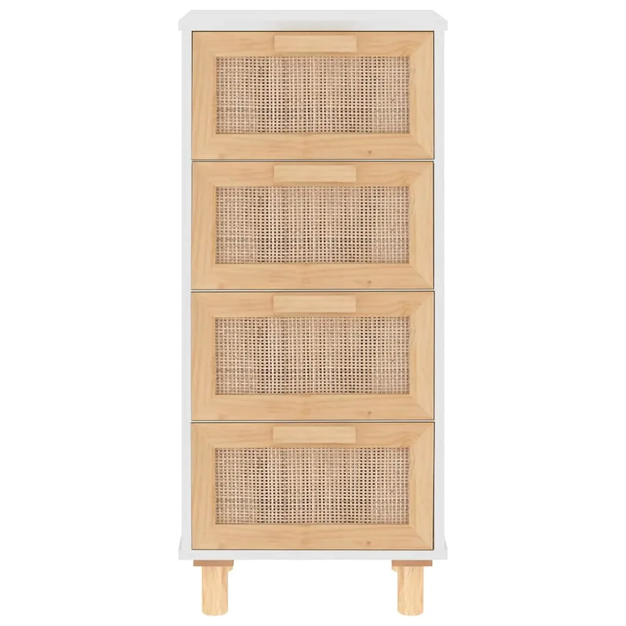 Buffet Blanc 40x30x90 cm Bois de pin massif et rotin naturel - 4