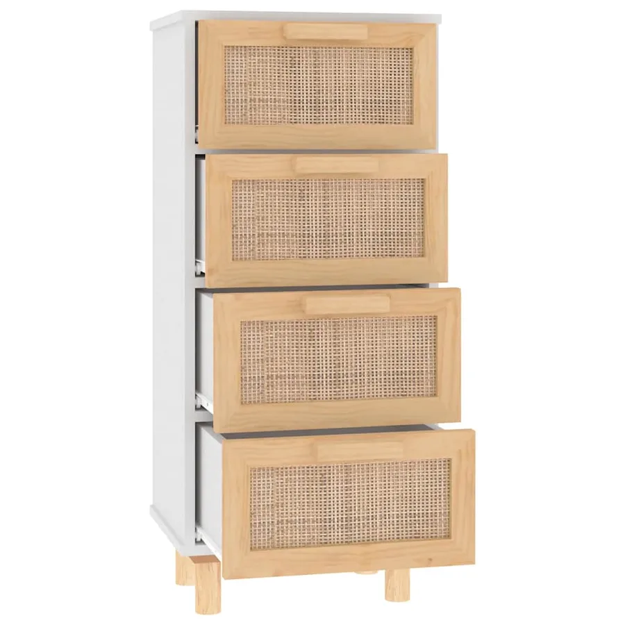 Buffet Blanc 40x30x90 cm Bois de pin massif et rotin naturel - 5