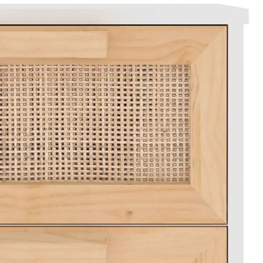 Buffet Blanc 40x30x90 cm Bois de pin massif et rotin naturel - 7