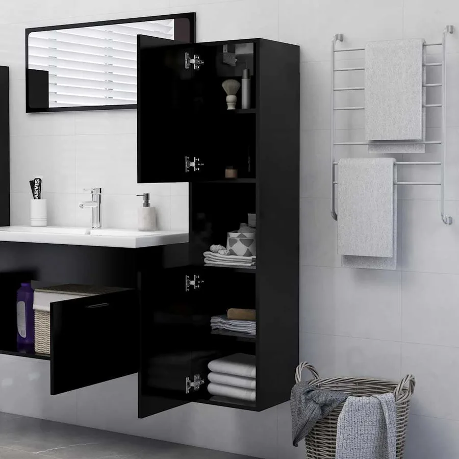 Armoire de salle de bain Noir 30x30x130 cm Bois d’ingénierie - 3