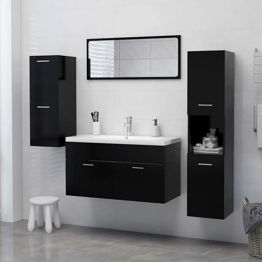 Armoire de salle de bain Noir 30x30x130 cm Bois d’ingénierie - 9