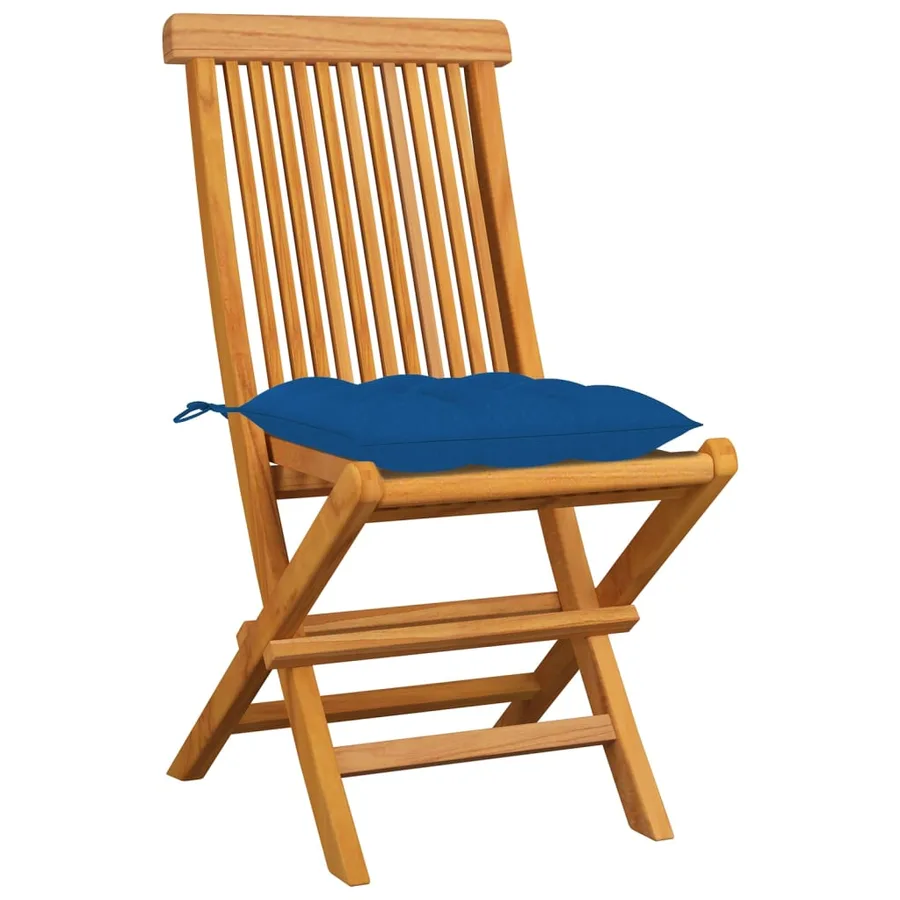 Chaises de jardin et coussins bleu lot de 8 Bois de teck massif - 3