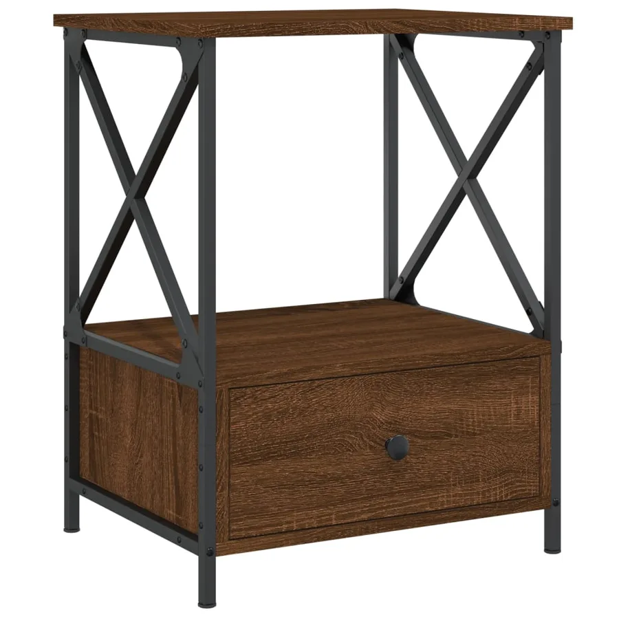 Table de chevet chêne marron 50x41x65 cm bois d'ingénierie - 2