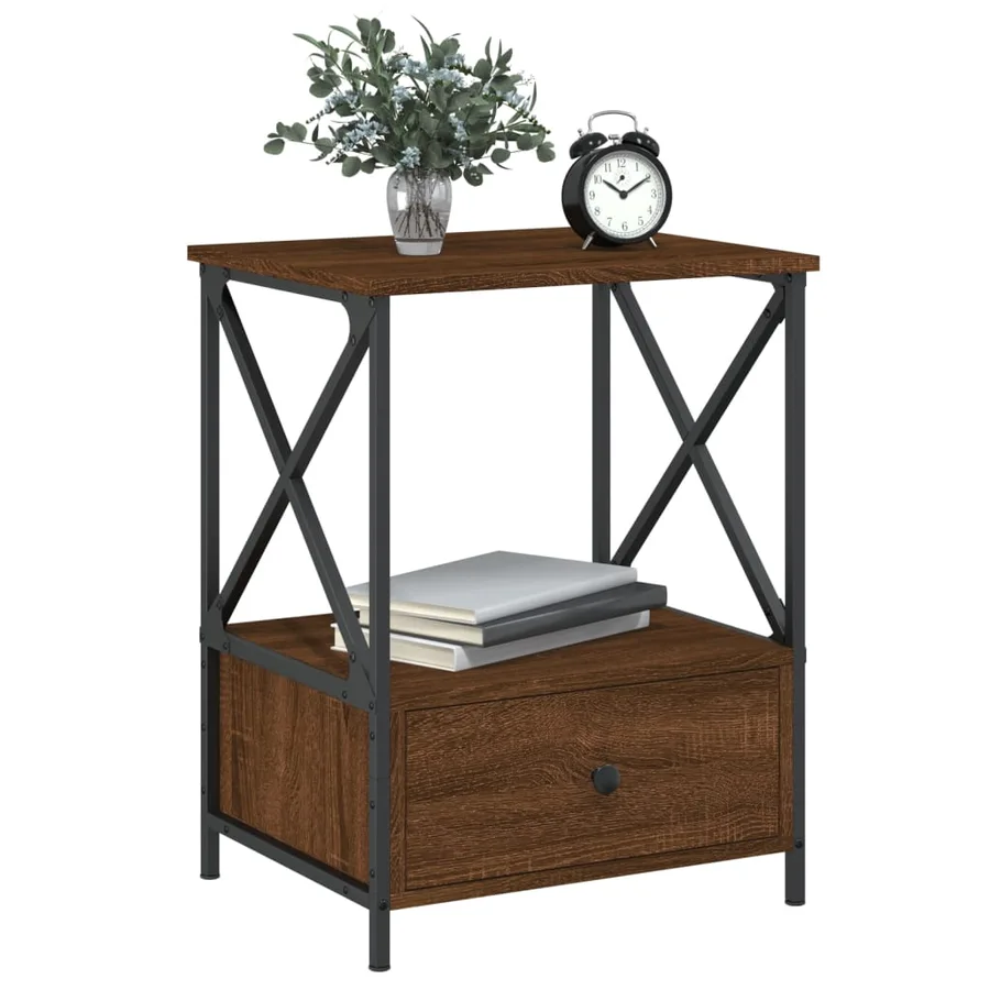 Table de chevet chêne marron 50x41x65 cm bois d'ingénierie - 3