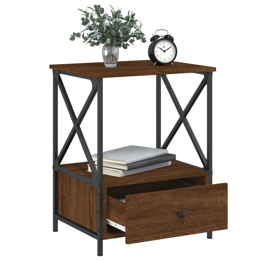 Table de chevet chêne marron 50x41x65 cm bois d'ingénierie - 4