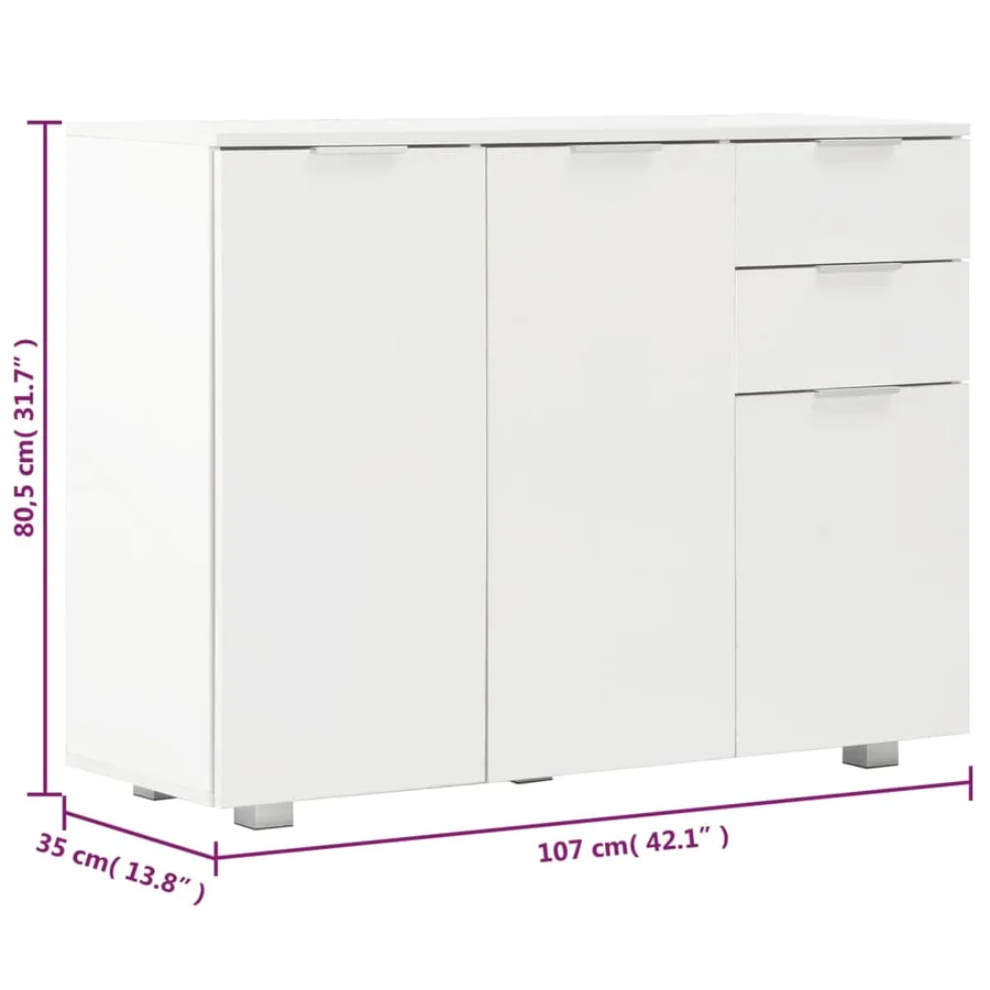 Buffet Blanc brillant 107x35x80,5 cm - 8