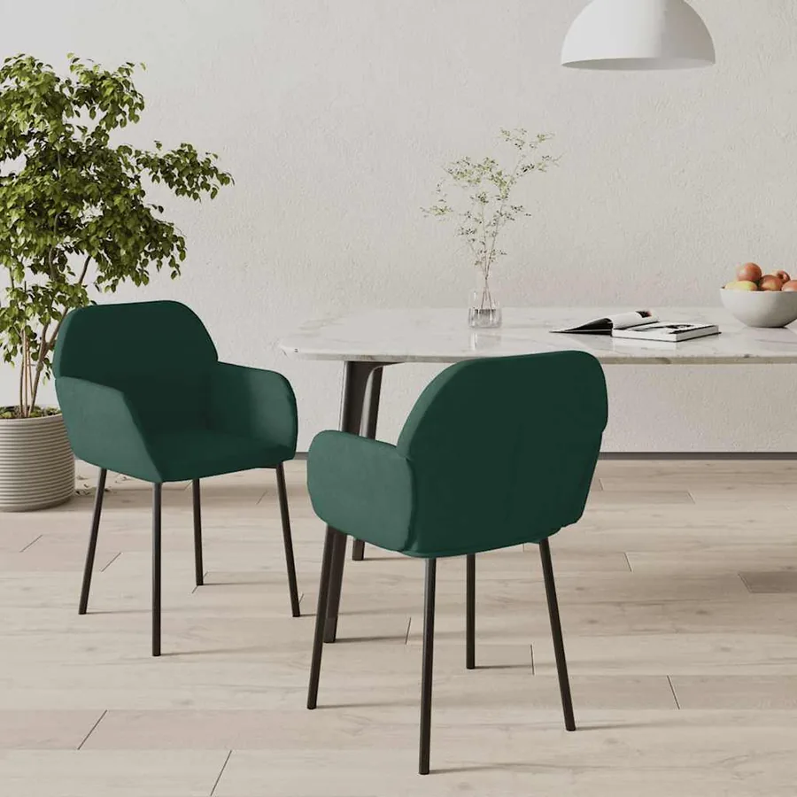 Chaises à manger lot de 2 Vert foncé Velours